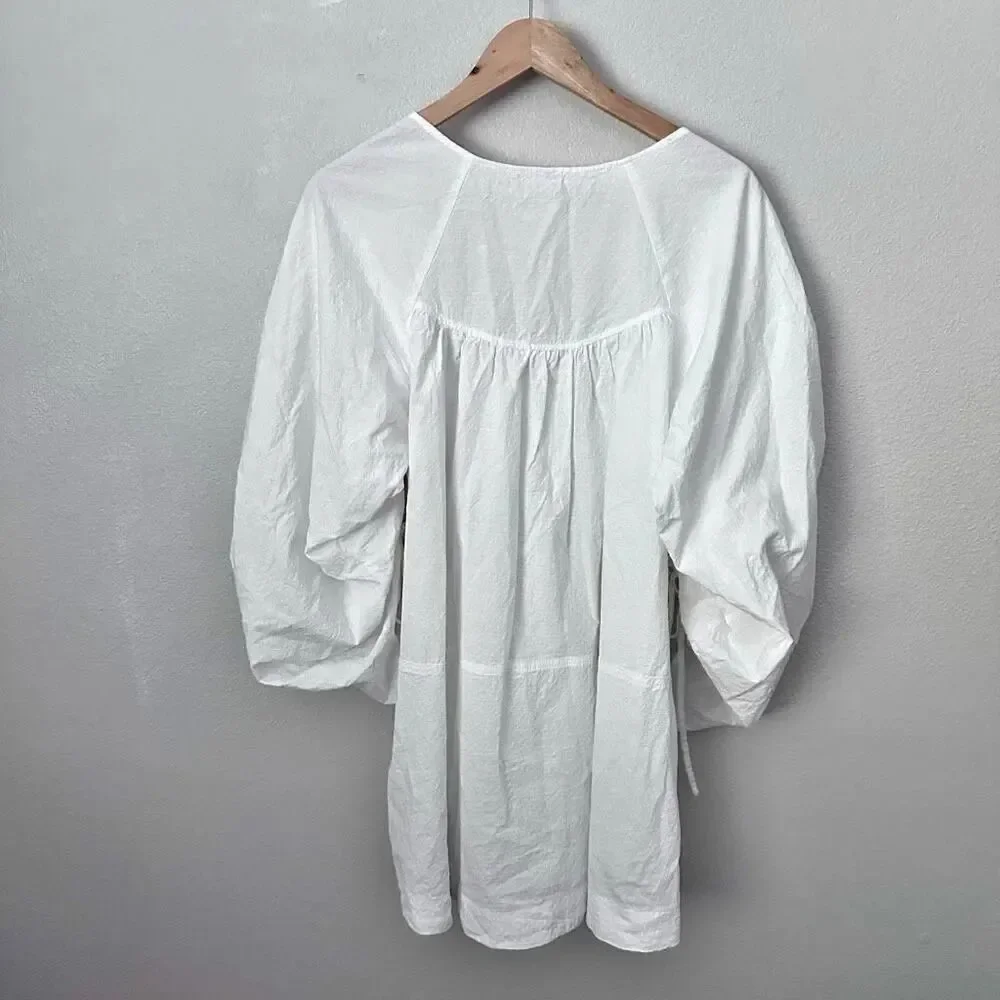 FREE PEOPLE | Brynn Puff Balloon Sleeve White Tunic Top 100% Cotton |‎ Small